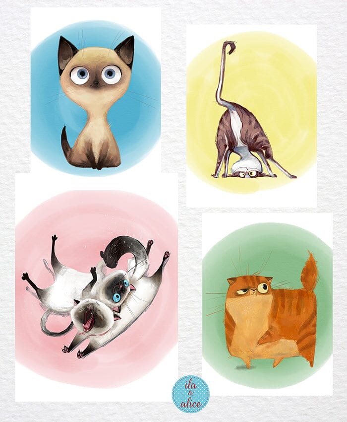 Mischievous Watercolour Cats