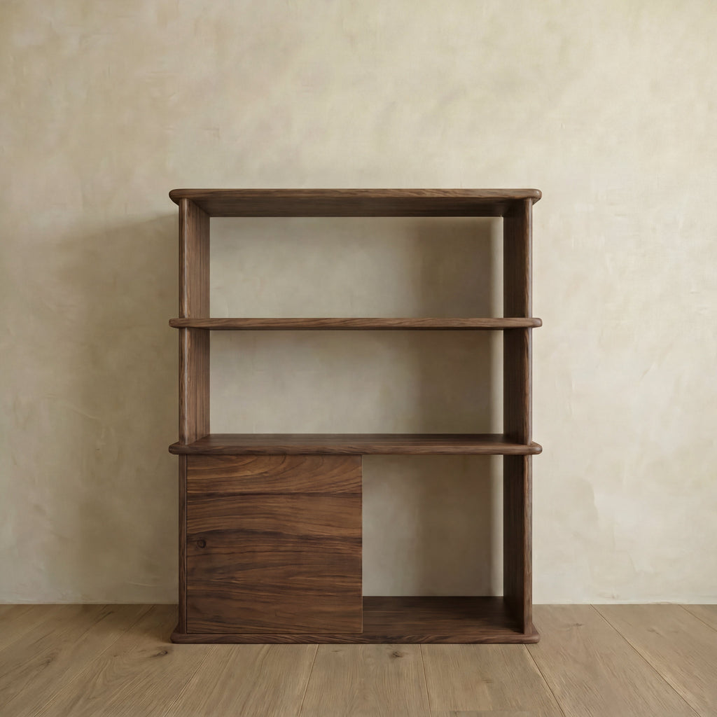 Sliding door bookcase in walnut