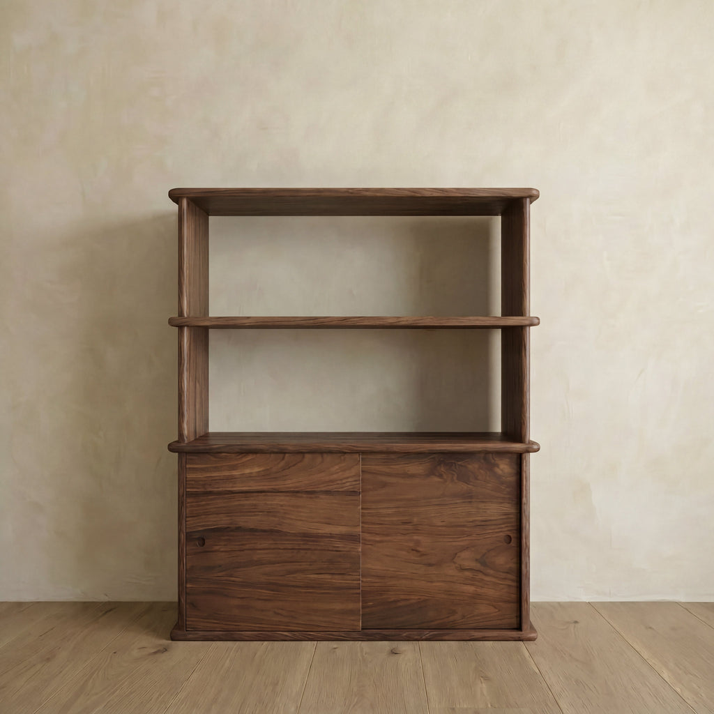 Sliding door bookcase in walnut