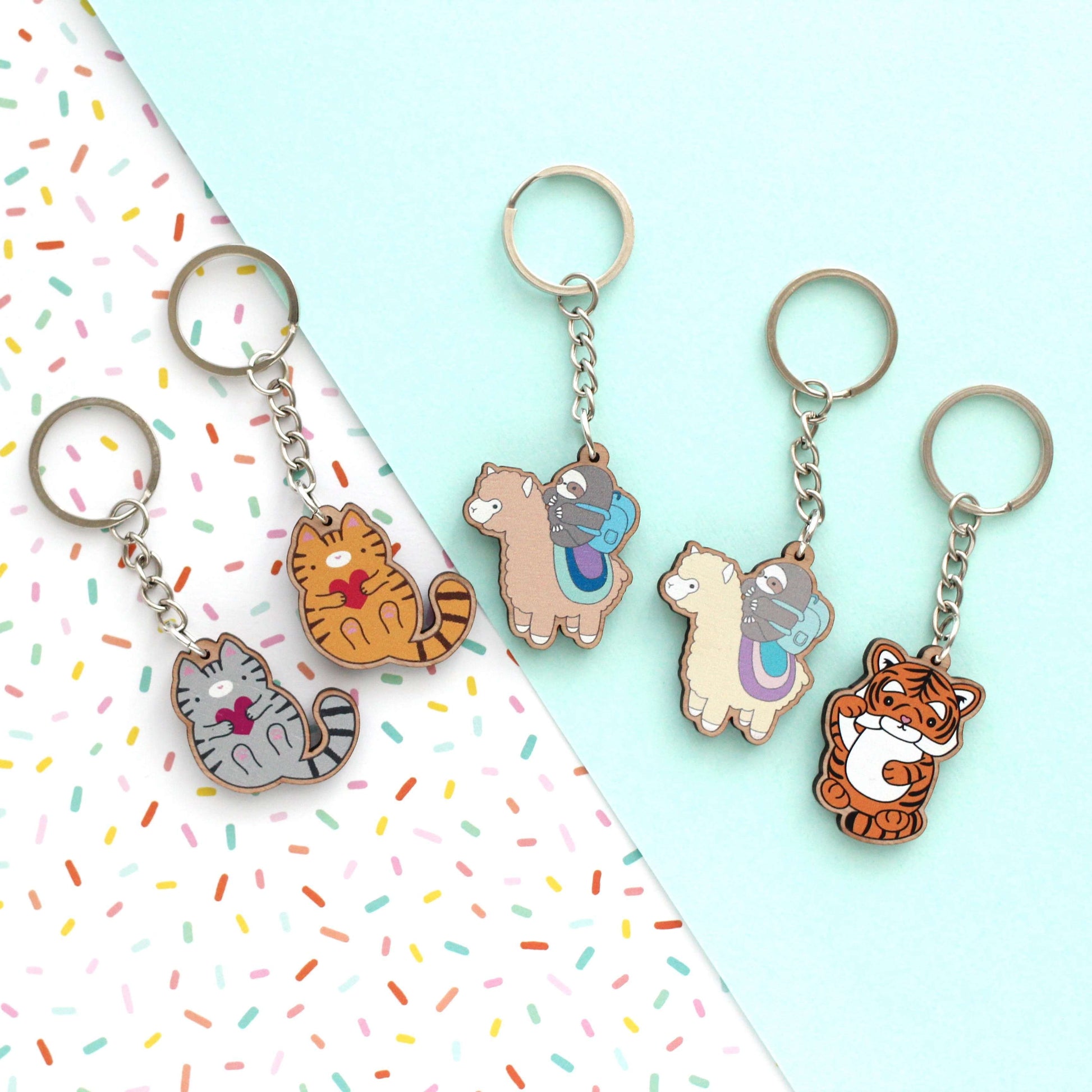 Porte-clés en bois léger, paresseux et alpaga aventurier - Cadeau durable - Cadeau lama