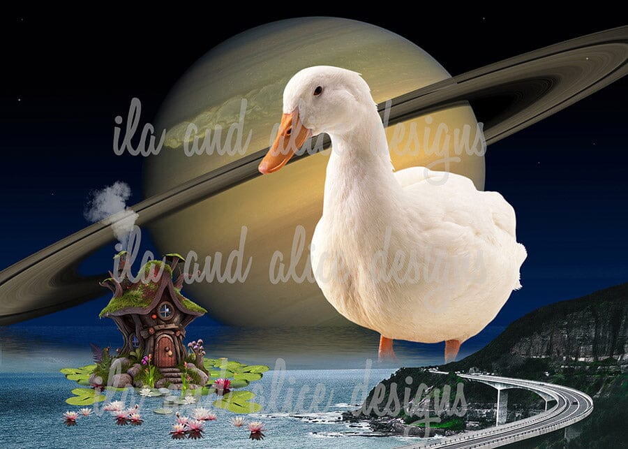 Cosmic Cottages with Mushrooms Collage Art Postcards