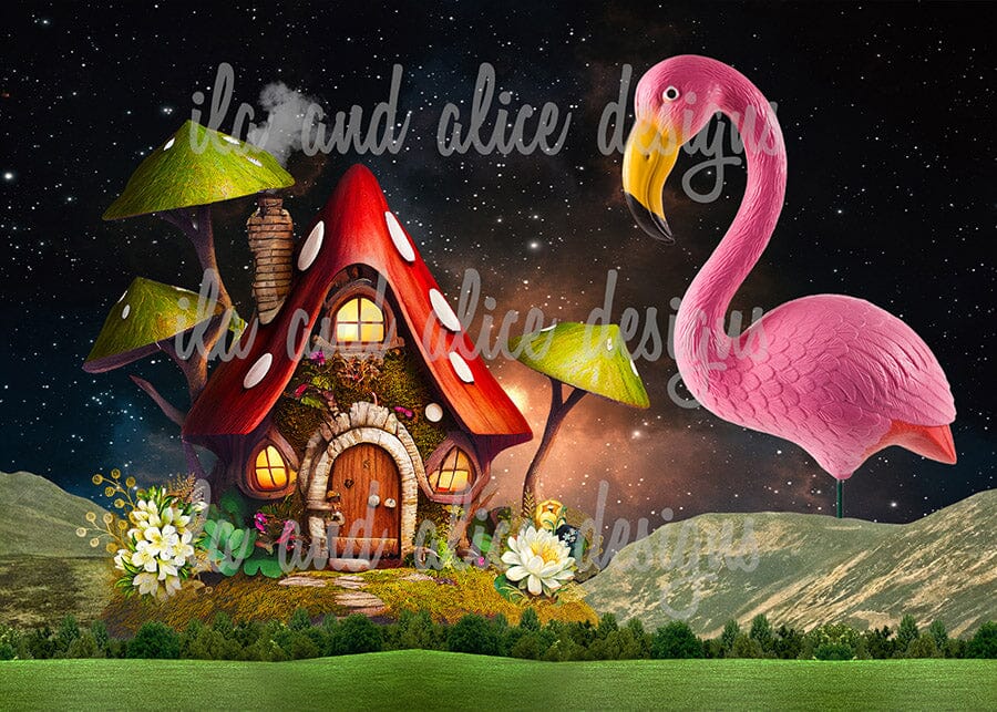 Cosmic Cottages with Mushrooms Collage Art Postcards