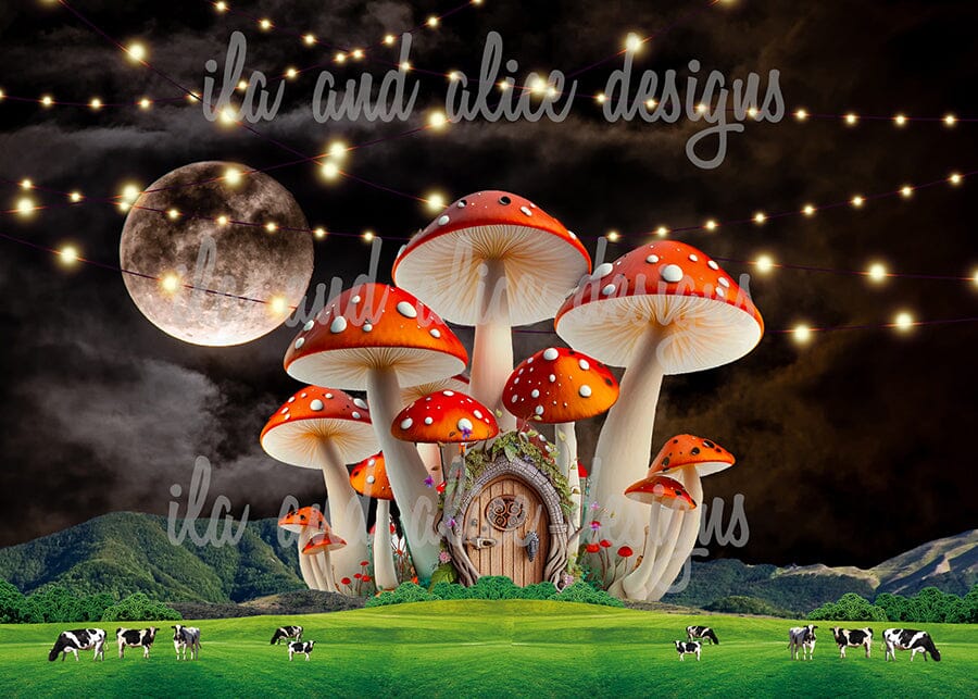 Cosmic Cottages with Mushrooms Collage Art Postcards