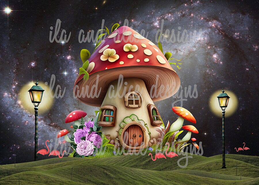 Cosmic Cottages with Mushrooms Collage Art Postcards
