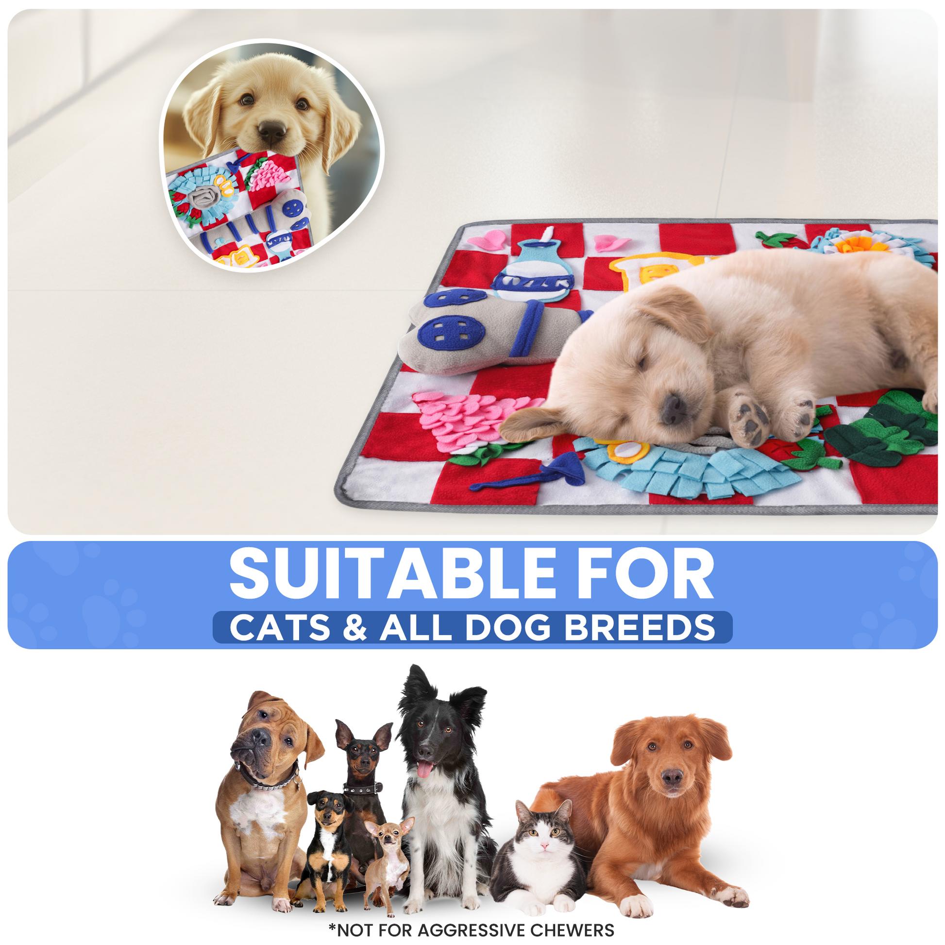 Tapis à renifler couineur pour chiens – Jeu interactif de recherche de nourriture, 61 cm