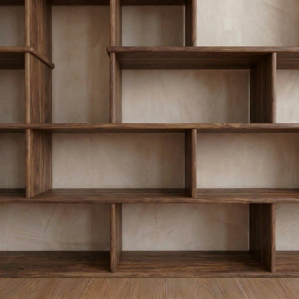 Large geometric bookcase in walnut