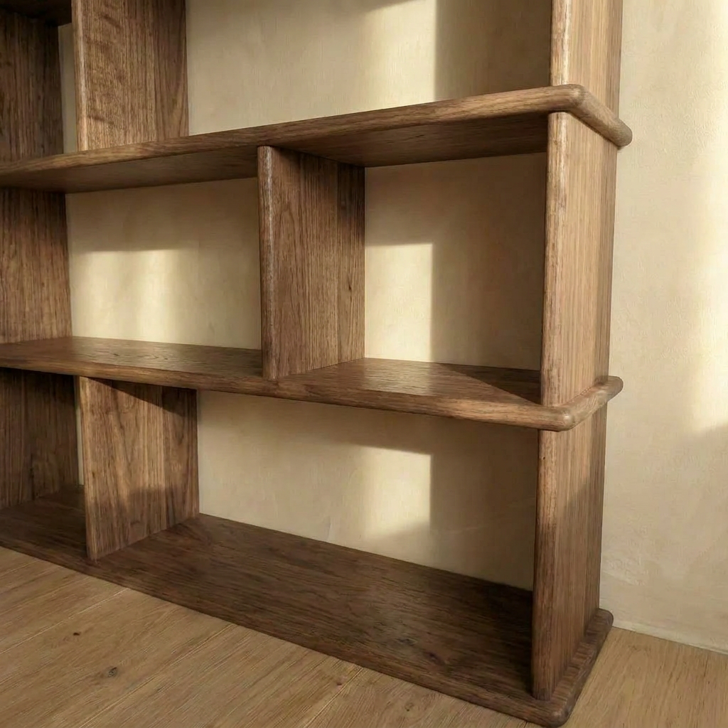 Asymmetric bookcase in walnut