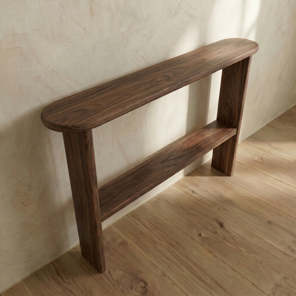 Console table with shelf in walnut