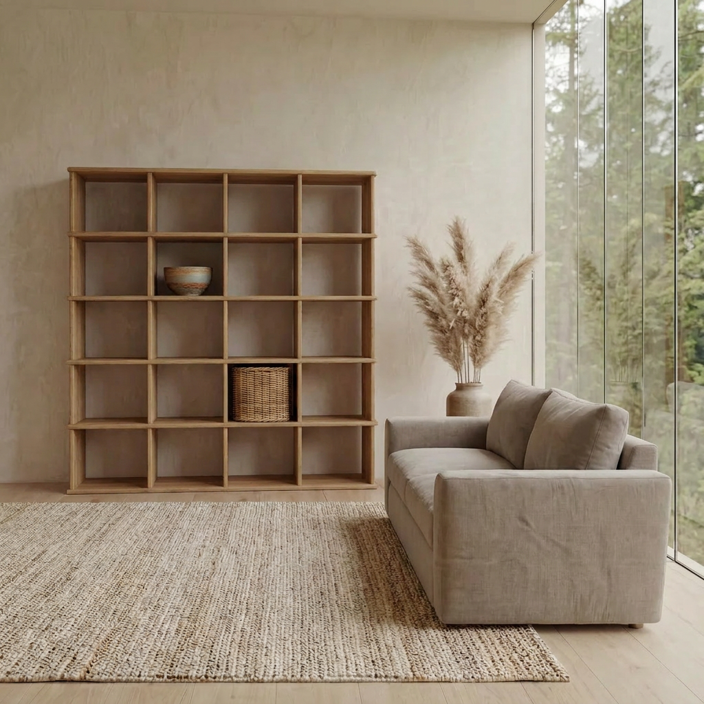 Cube bookshelf in white oak