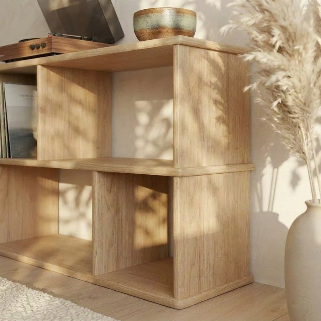 Vinyl record bookcase in white oak