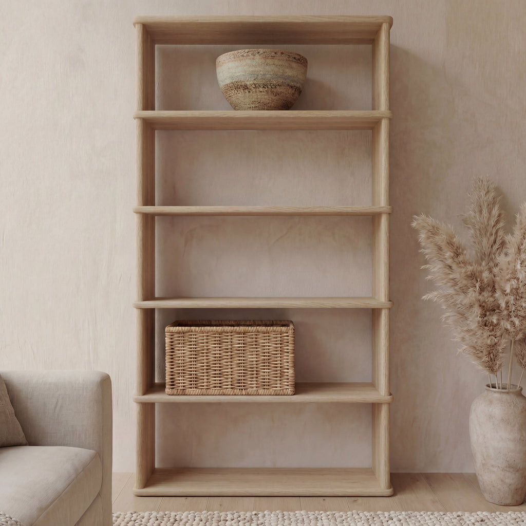 Bibliothèque à 5 étagères en chêne blanc