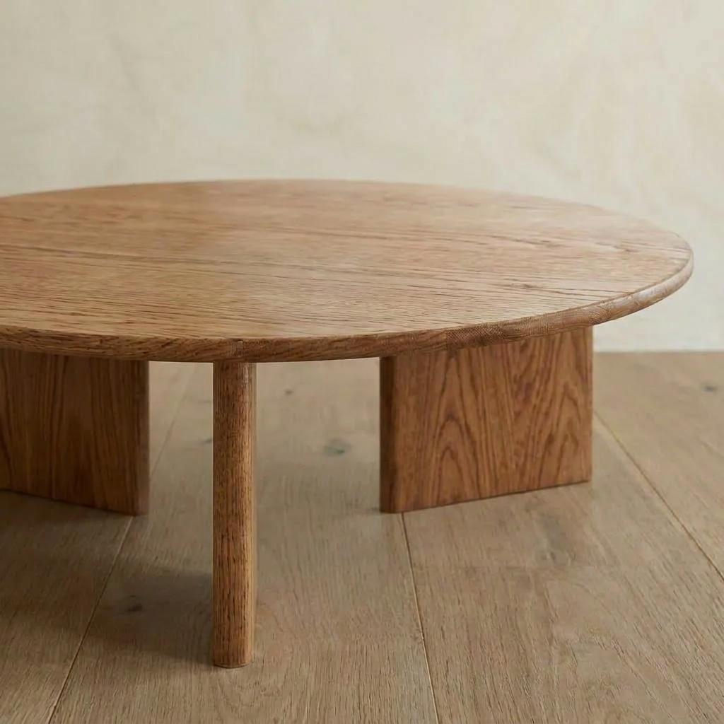 Round coffee table in red oak