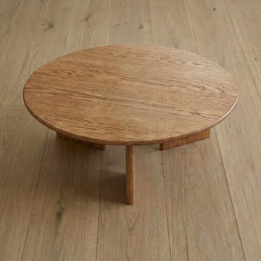 Round coffee table in red oak