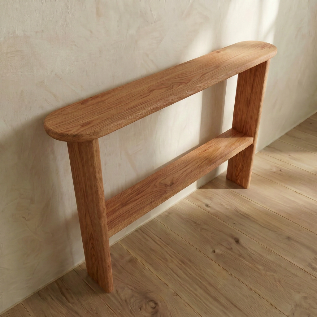 Console table with shelf in red oak