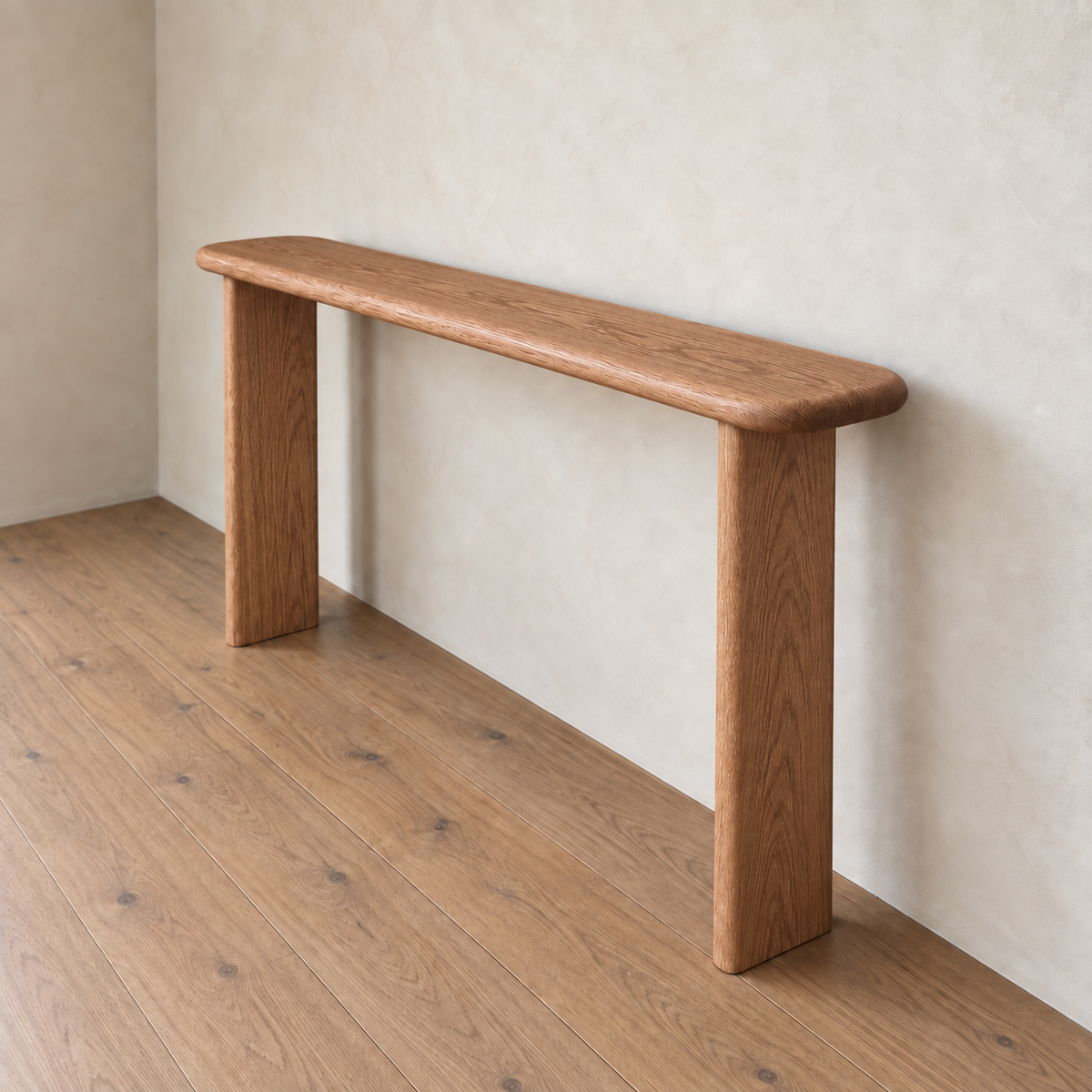 Narrow console table in red oak