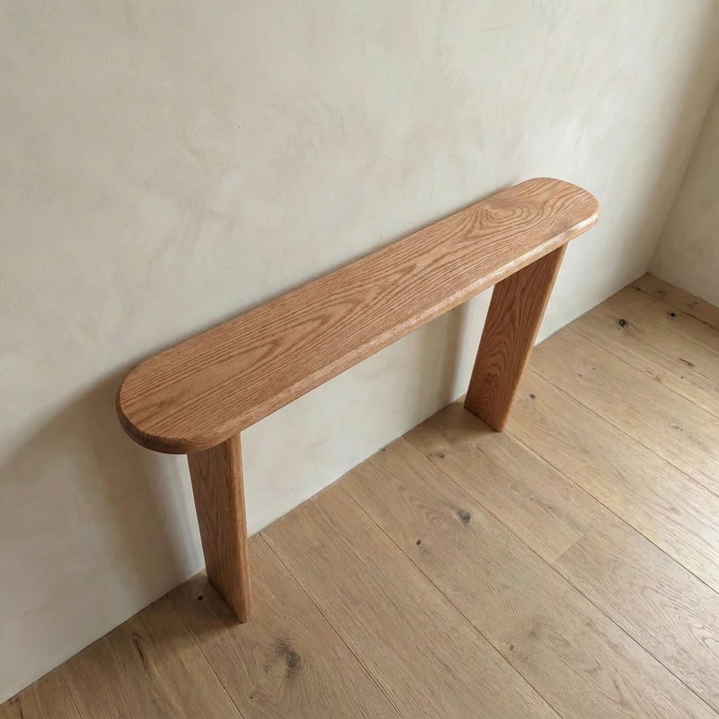 Narrow console table in red oak