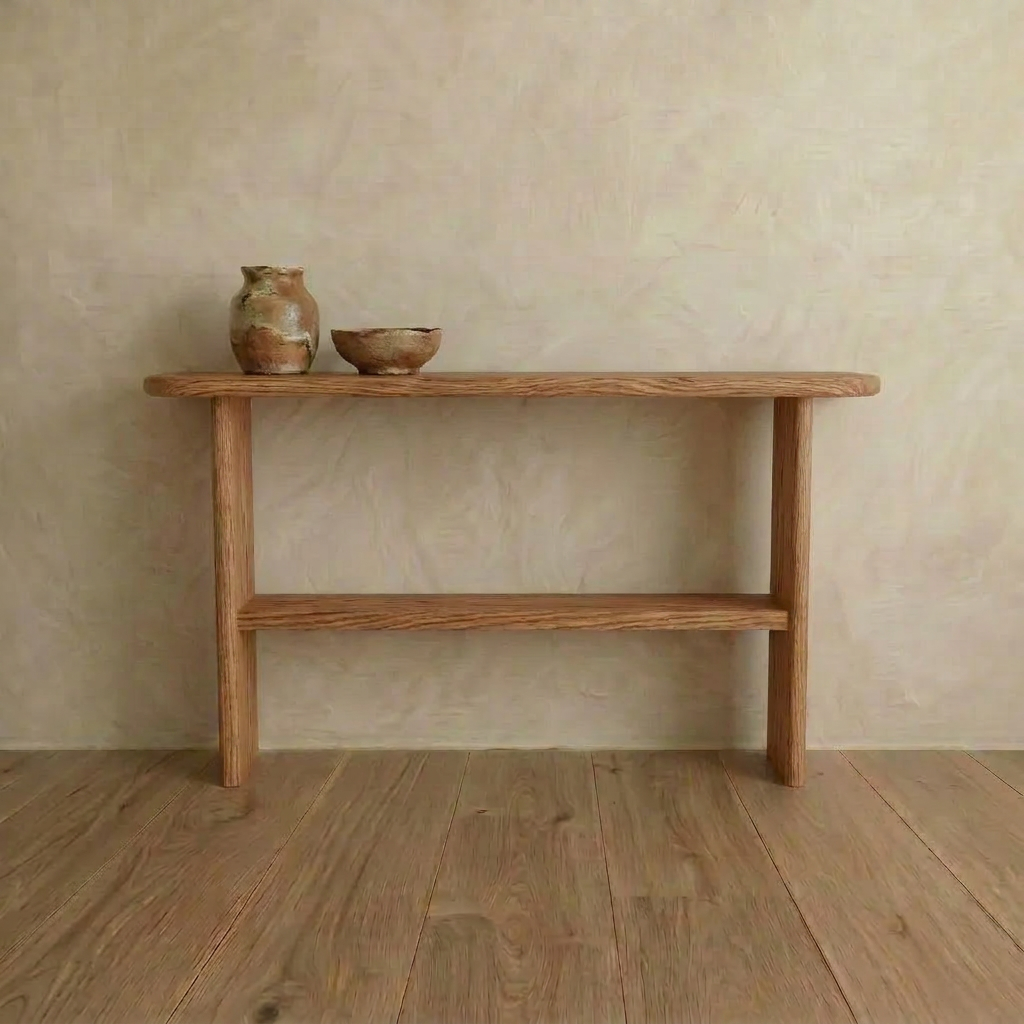 Console table with shelf in red oak