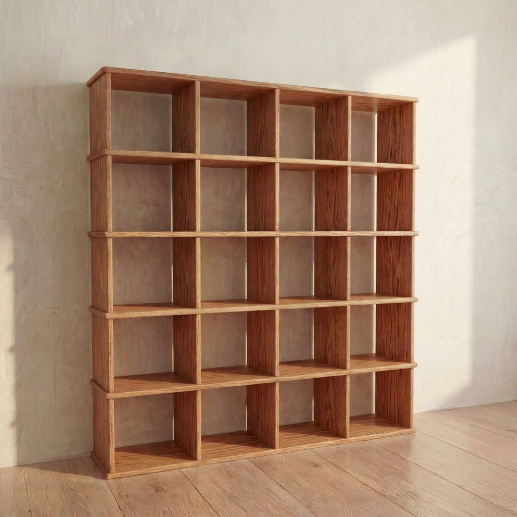 Cube bookshelf in red oak
