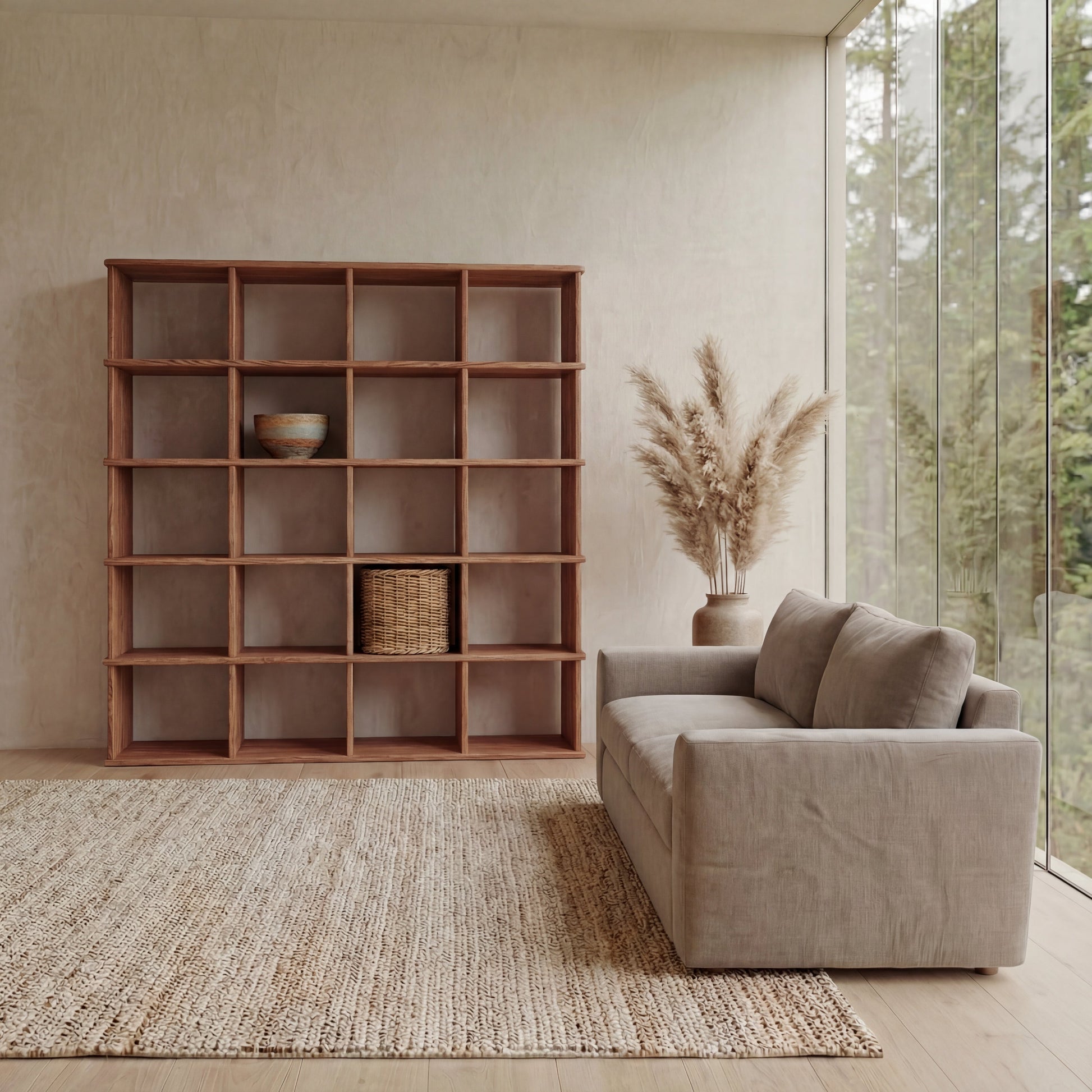 Cube bookshelf in red oak
