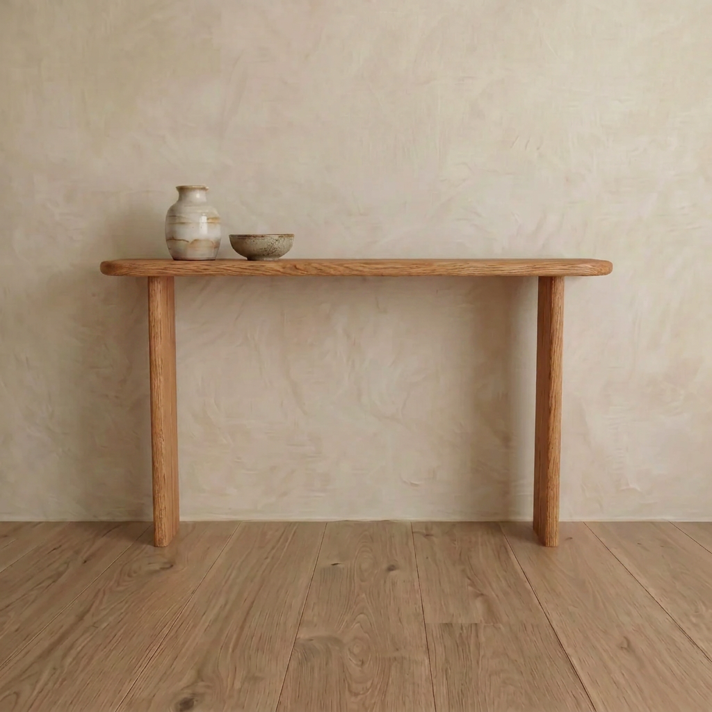 Narrow console table in red oak