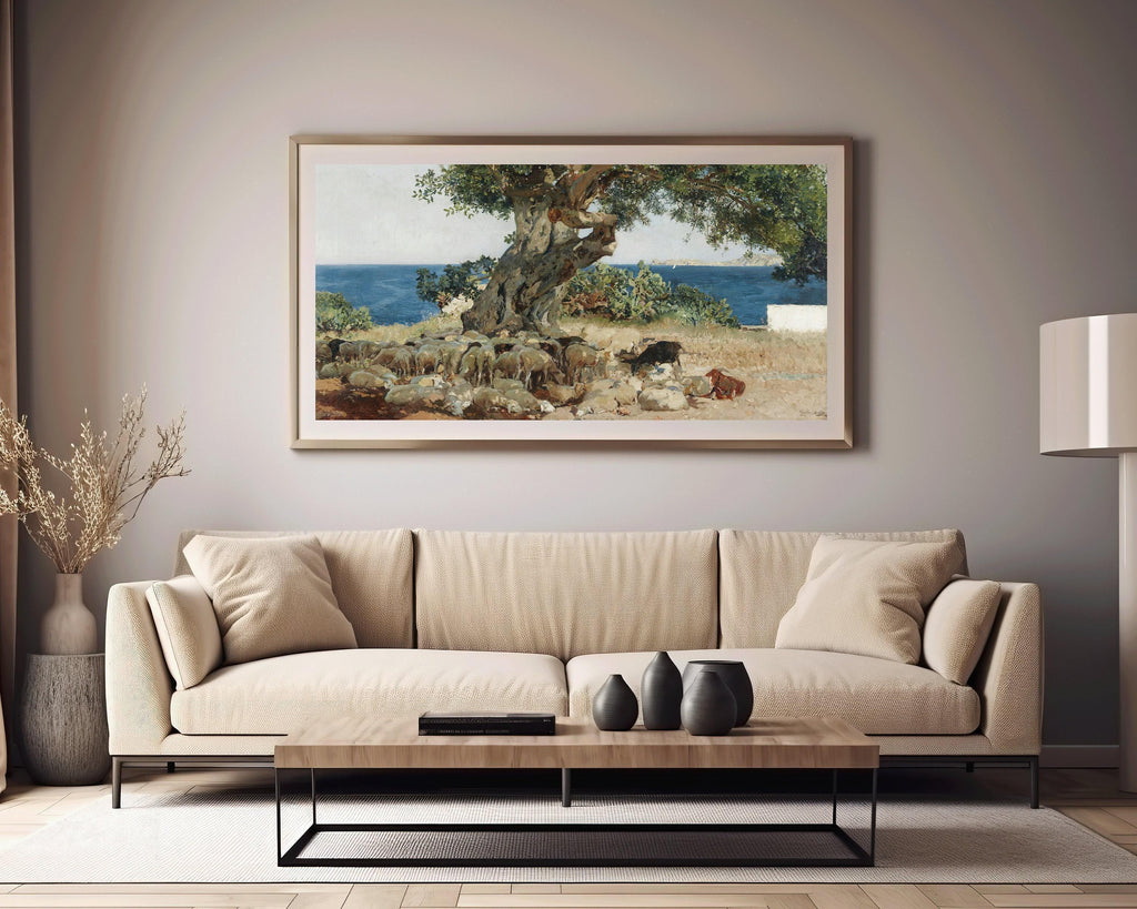 Sorolla Algarrobo Carob Tree Print: Impressionist Panoramic Art (2x1)
