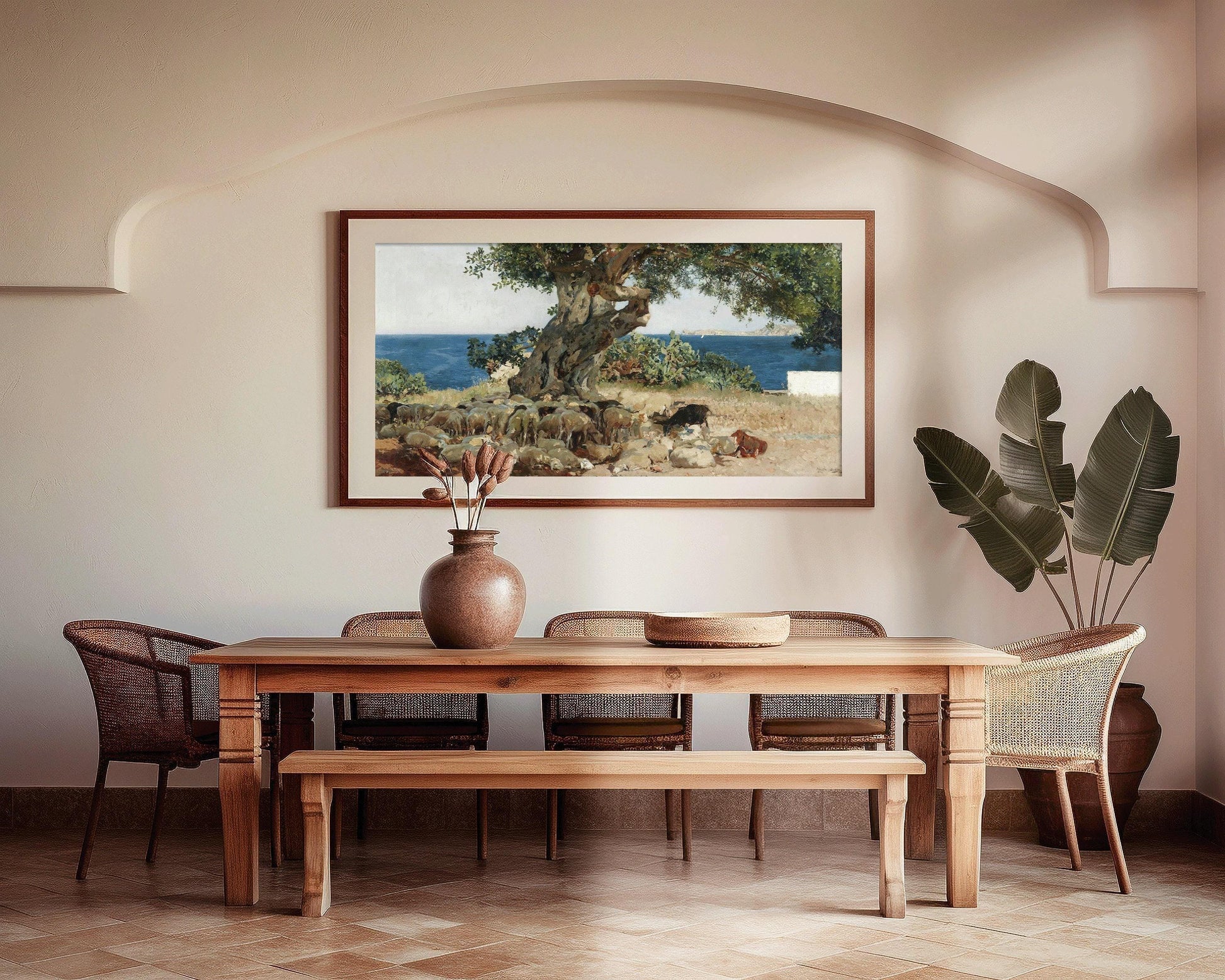 Sorolla Algarrobo Carob Tree Print: Impressionist Panoramic Art (2x1)