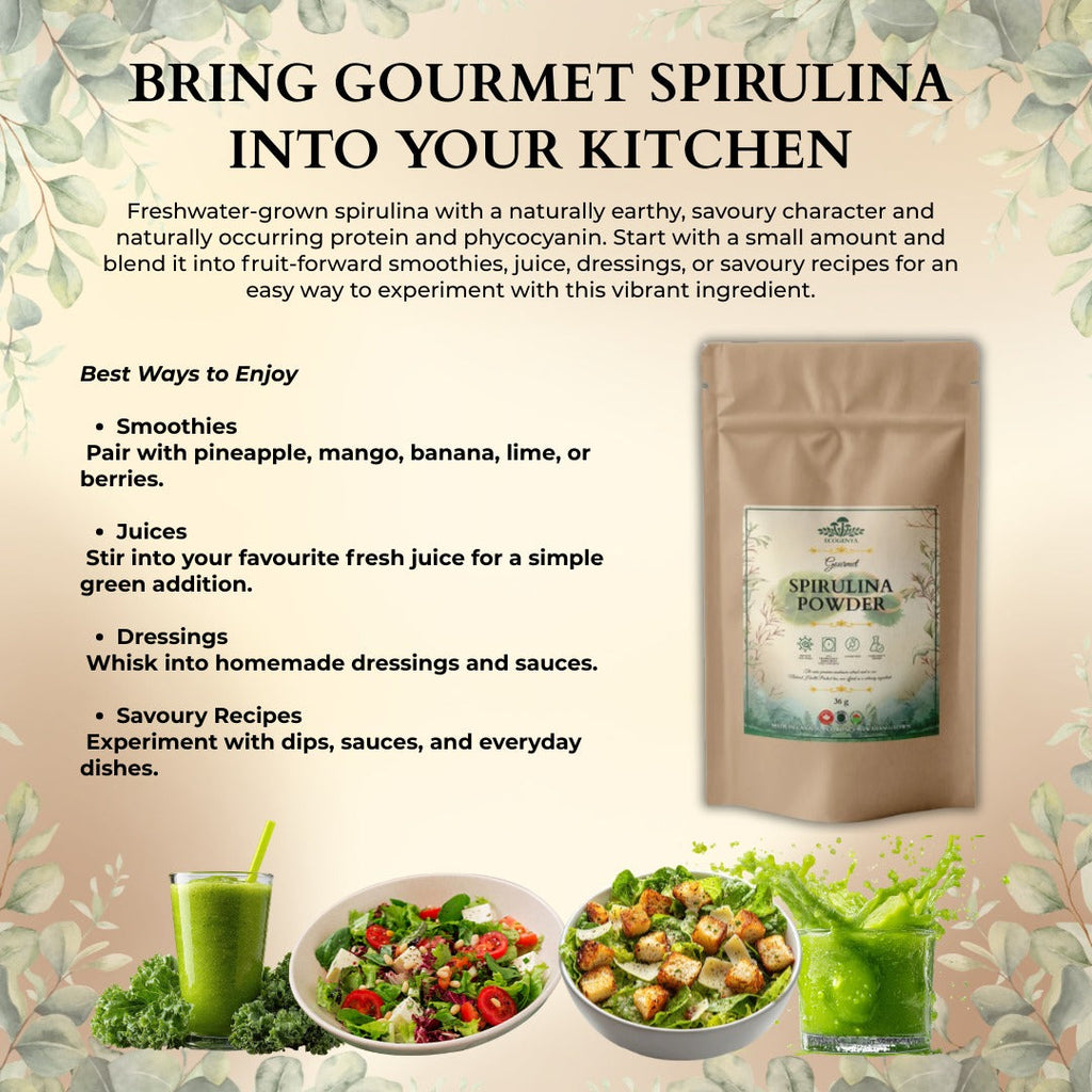 Ecogenya Poudre quotidienne de verdure à la spiruline – Spiruline de qualité supérieure pour smoothies et jus