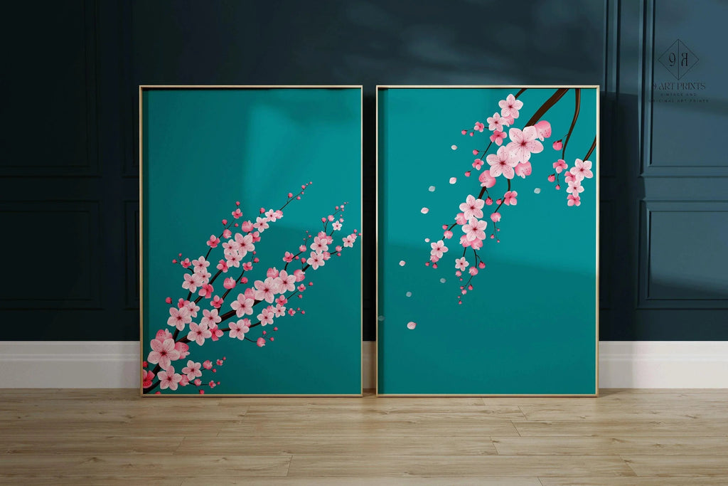 DUO D'IMPRESSIONS Sakura Fleurs de Cerisier | | Impression Turquoise Rose Marché aux Fleurs disponible encadrée