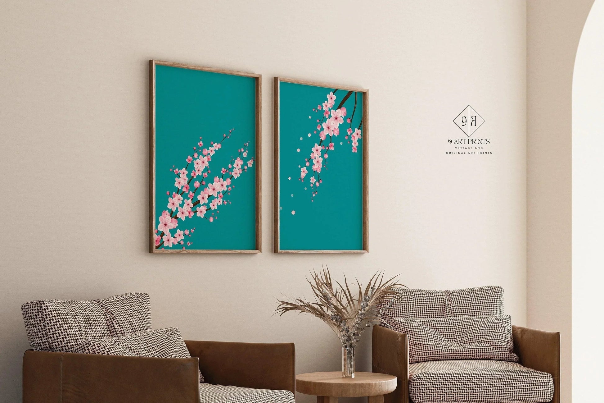 DUO D'IMPRESSIONS Sakura Fleurs de Cerisier | | Impression Turquoise Rose Marché aux Fleurs disponible encadrée
