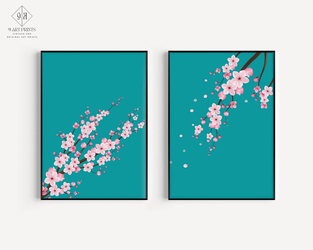 DUO D'IMPRESSIONS Sakura Fleurs de Cerisier | | Impression Turquoise Rose Marché aux Fleurs disponible encadrée