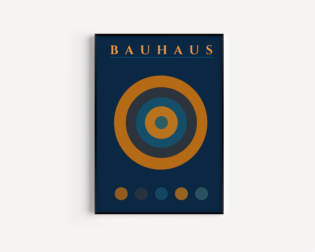 TRIO D'AFFICHAGE Bauhaus Bleu marine Orange | Art moderne du milieu du siècle disponible encadré ou non