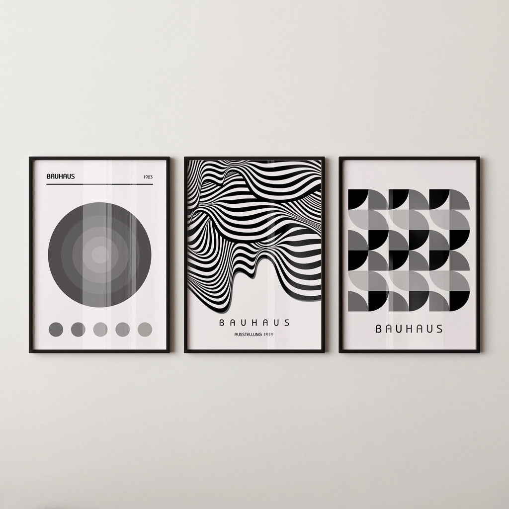 STATEMENT TRIO Neutral Bauhaus | Mid-century Modern Art Available framed or unframed
