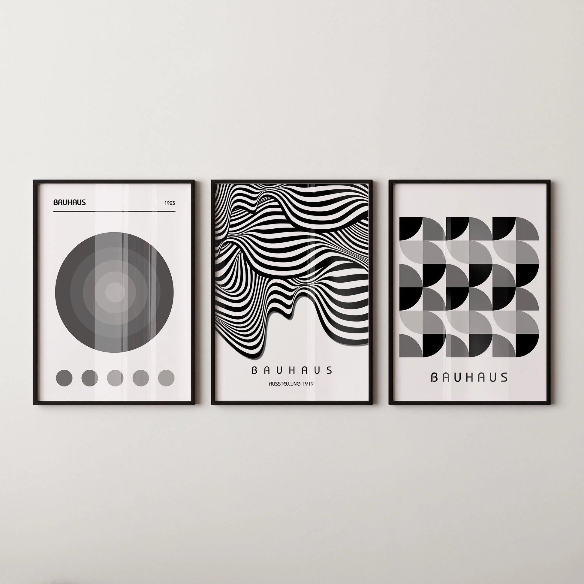 STATEMENT TRIO Neutral Bauhaus | Mid-century Modern Art Available framed or unframed