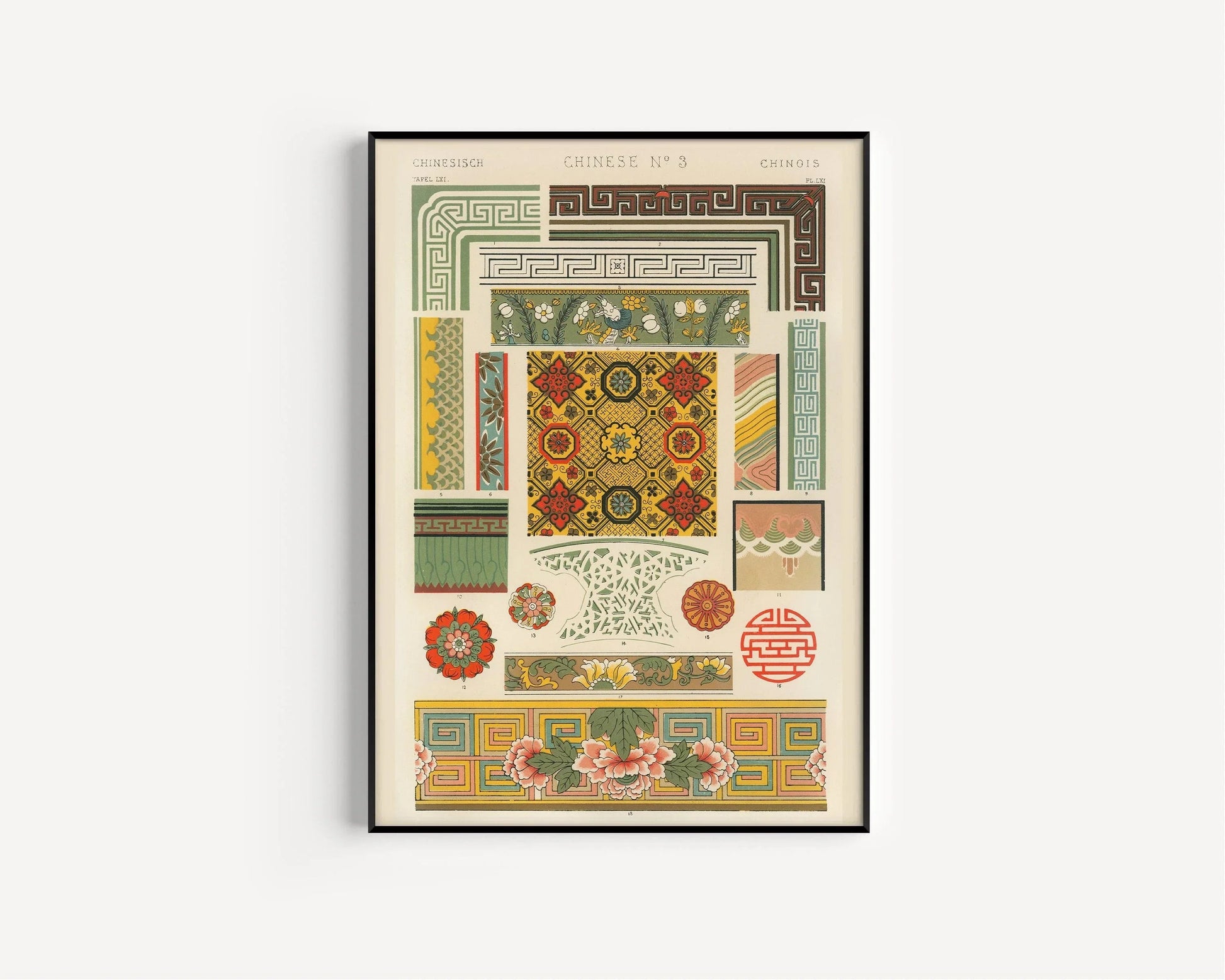 TRIO DE TABLEAUX Owen Jones | Motifs vintage pompéiens, arabes et chinois disponibles encadrés