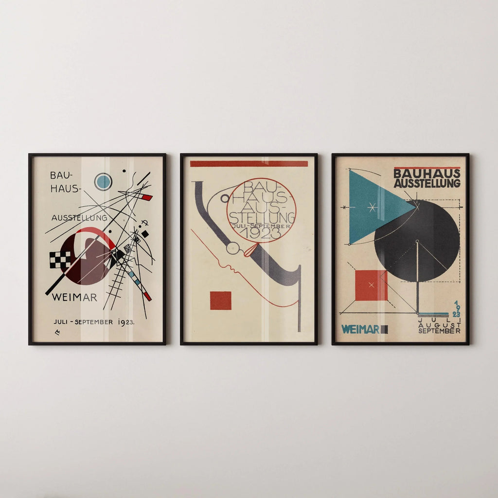 TRIO D'ŒUVRES Vintage Bauhaus | Estampes d'exposition du milieu du siècle | Disponibles encadrées ou non