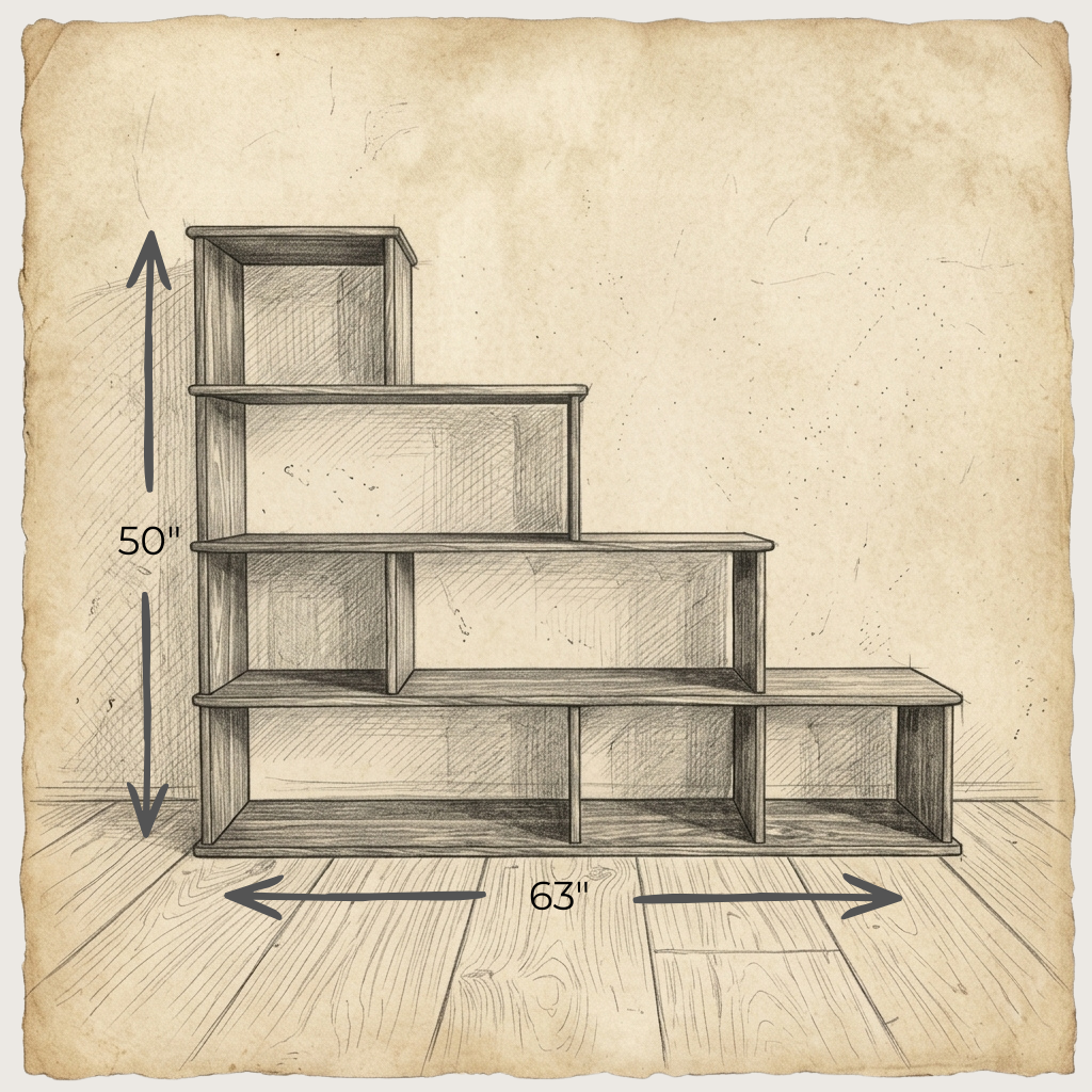 Step bookshelf in white oak