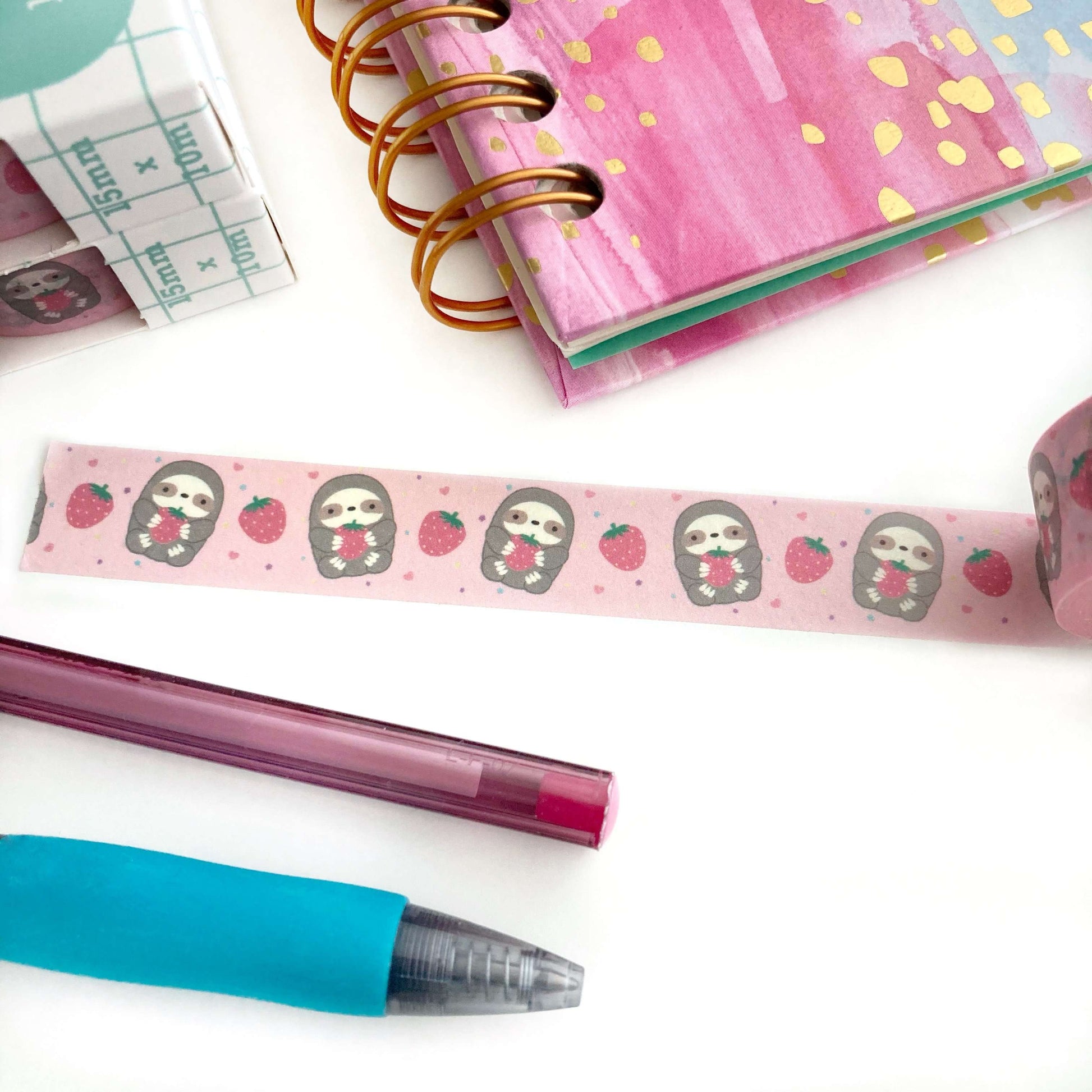 Strawberry Sloth Washi Tape - Sloth Lover Gift - Sloth Stationery