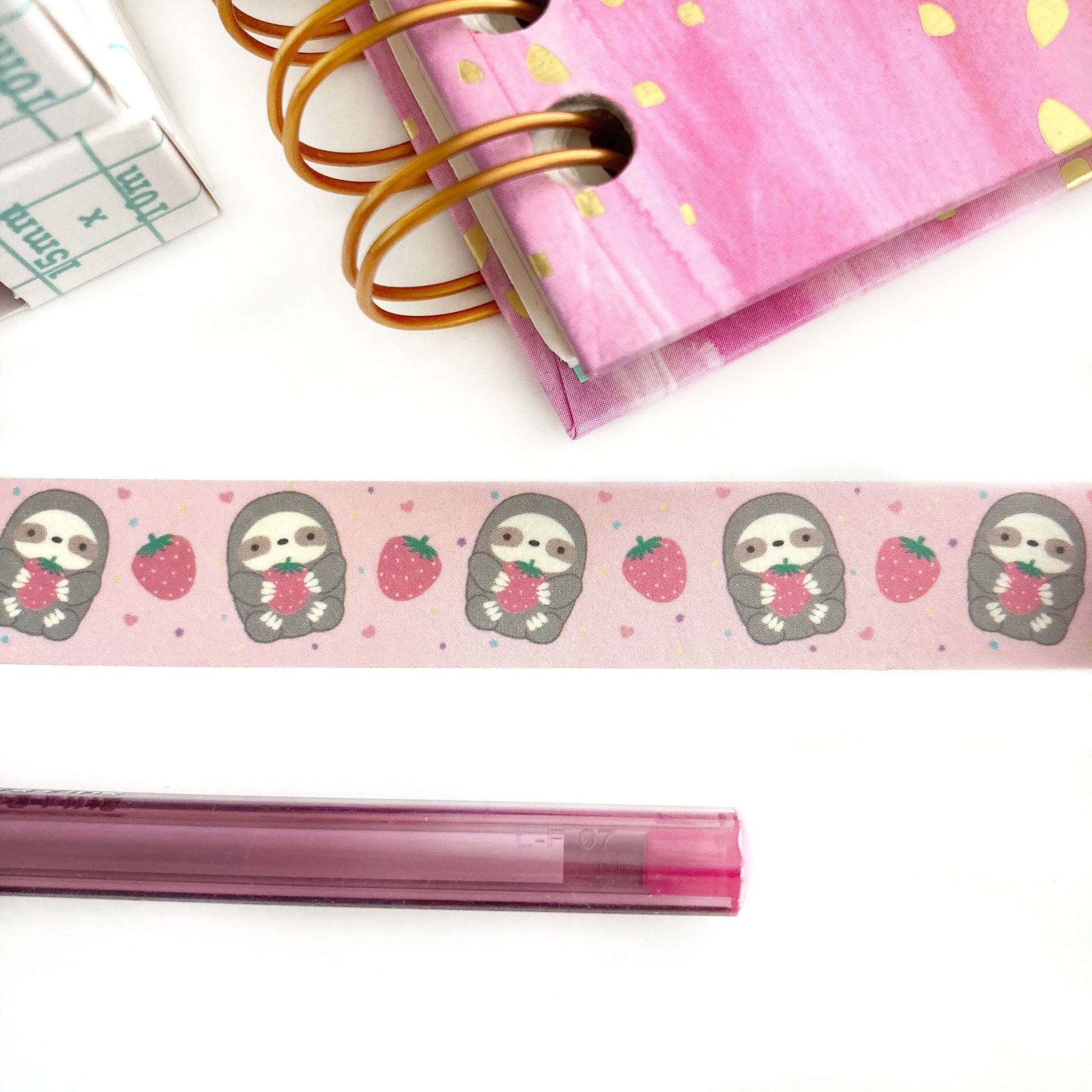 Strawberry Sloth Washi Tape - Sloth Lover Gift - Sloth Stationery
