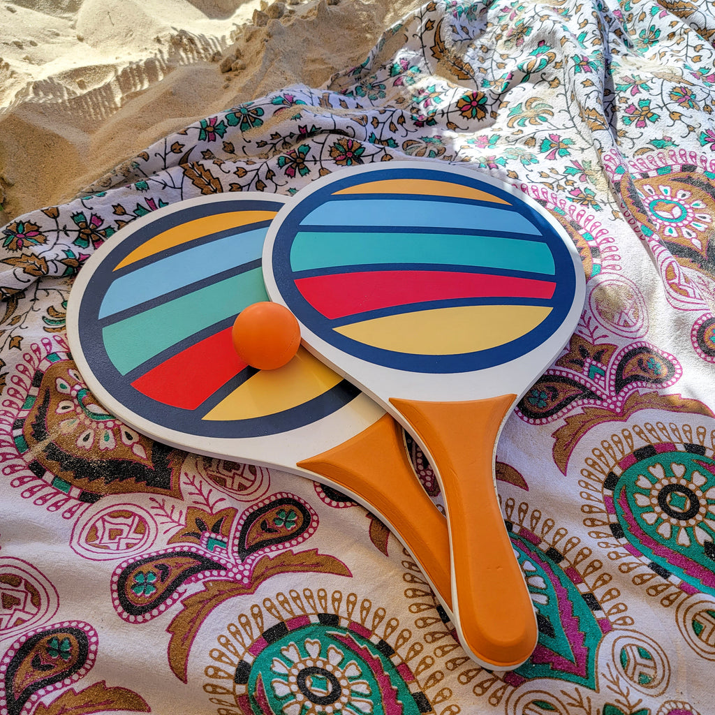 Suniela Beach giant beach mat with paddleball game