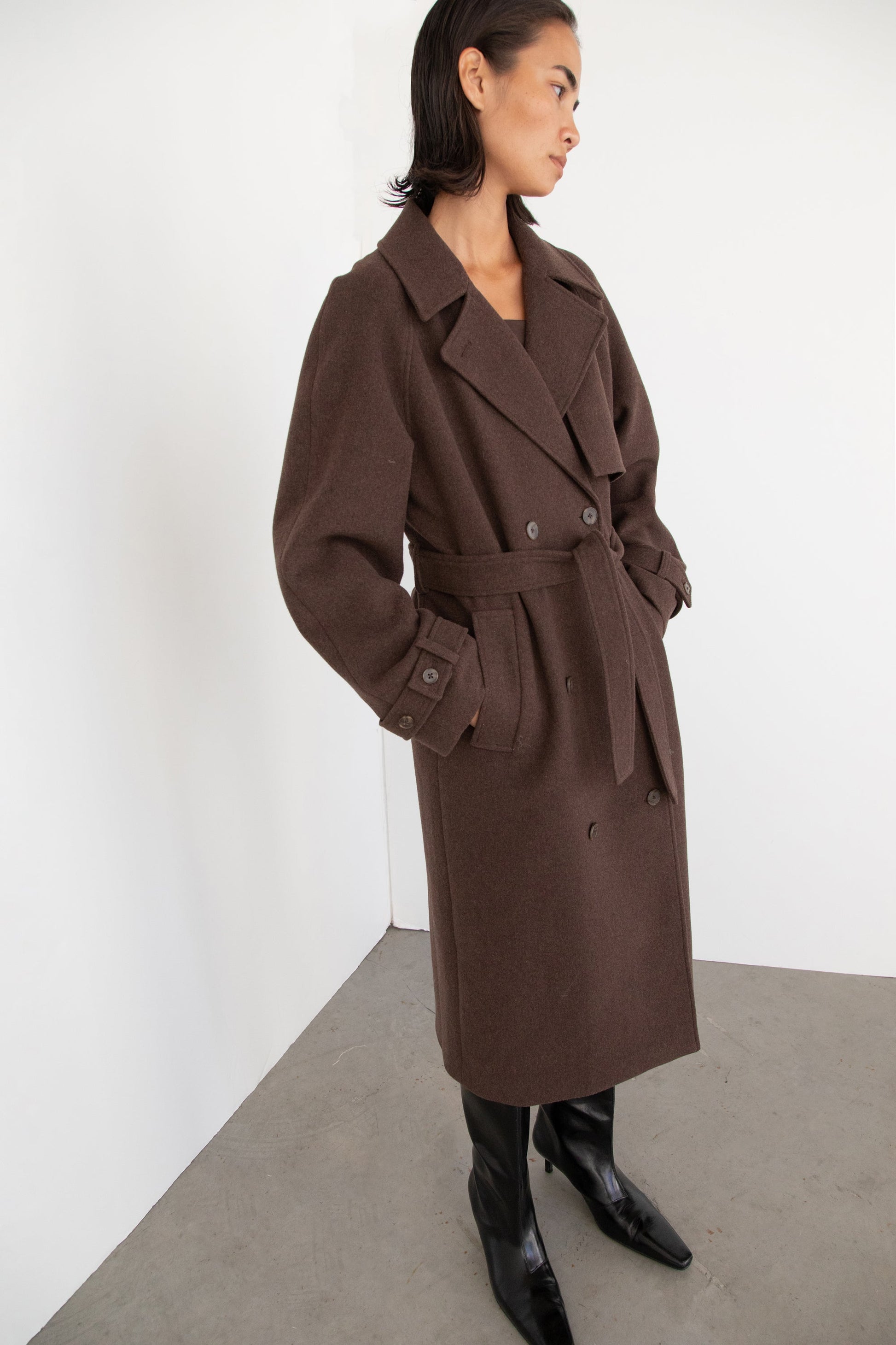 TRENCH-COAT EN LAINE MÉLANGÉE