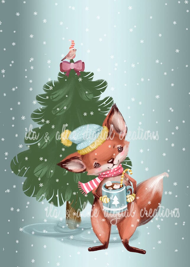 Cartes postales mignonnes d'animaux de la forêt en hiver