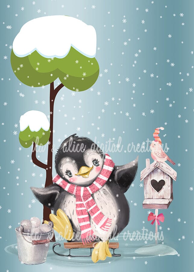 Cartes postales mignonnes d'animaux de la forêt en hiver