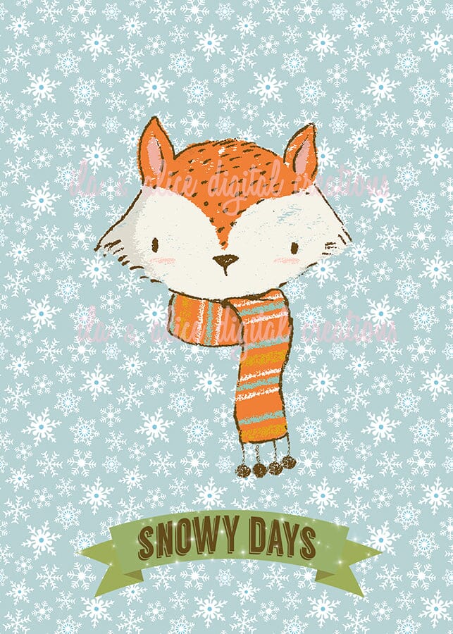 Cartes postales illustrées d'animaux des bois en hiver