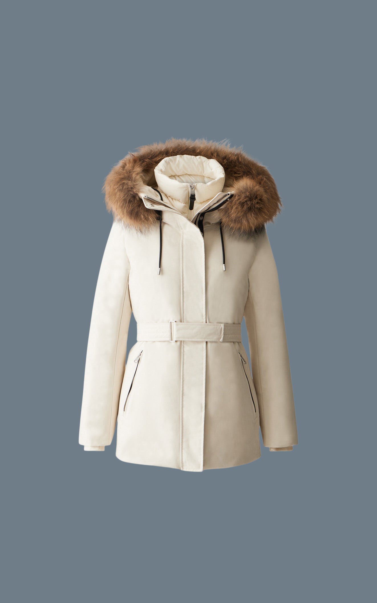 Parka en duvet 2 en 1 JENI avec plastron amovible et fourrure naturelle