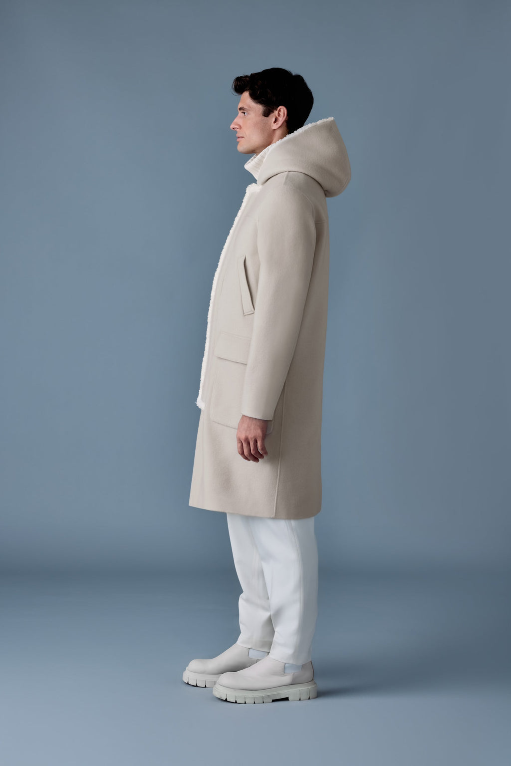 ABRAHAM Heavy double face wool long hooded coat