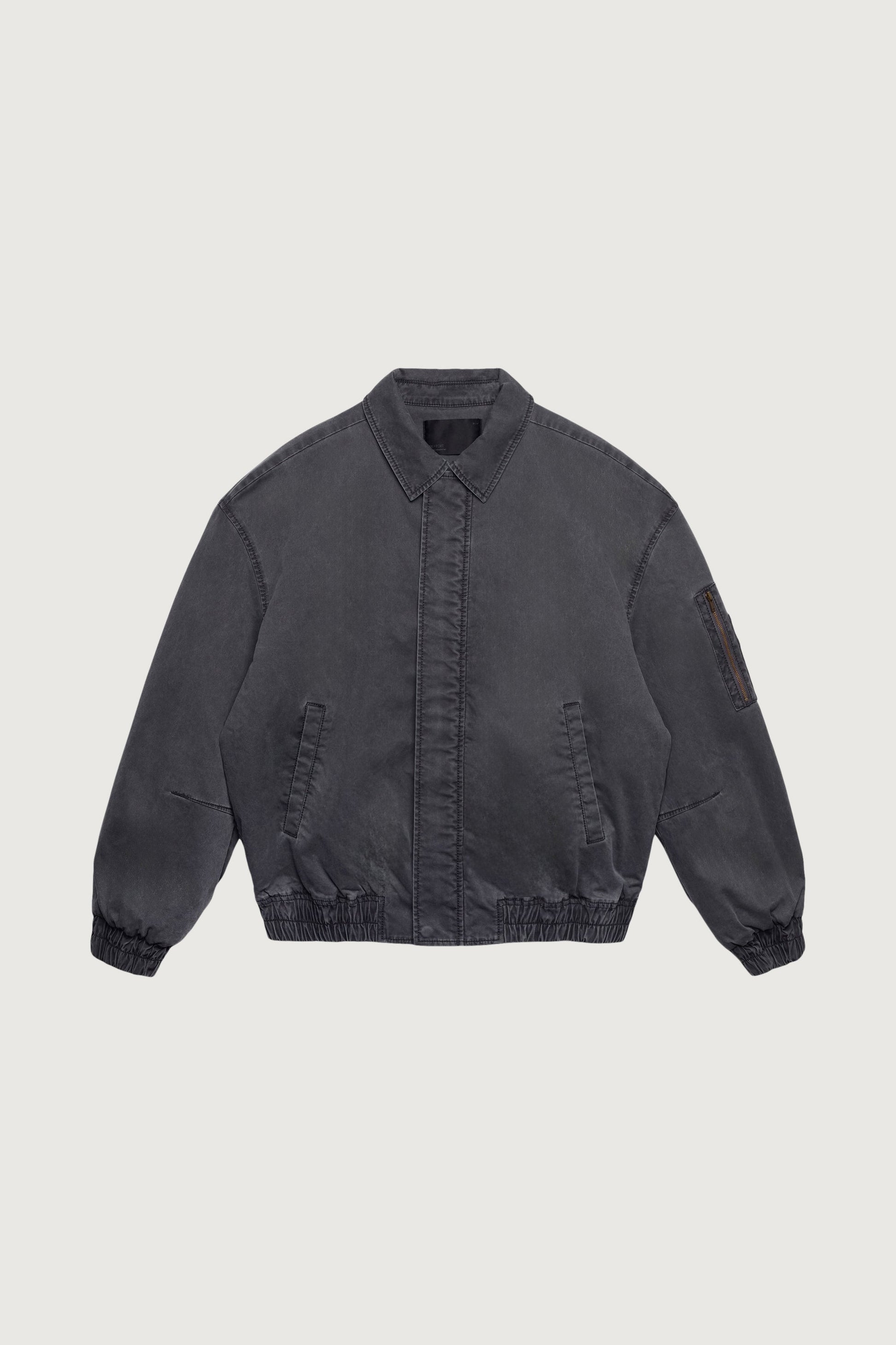 WASHED EFFECT COTTON UTILITY BOMBER JACKET