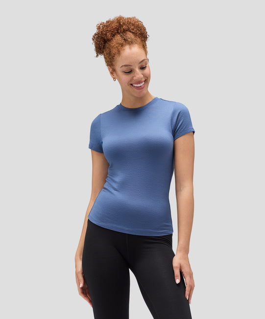 T-shirt slim col rond en laine mérinos pour femme