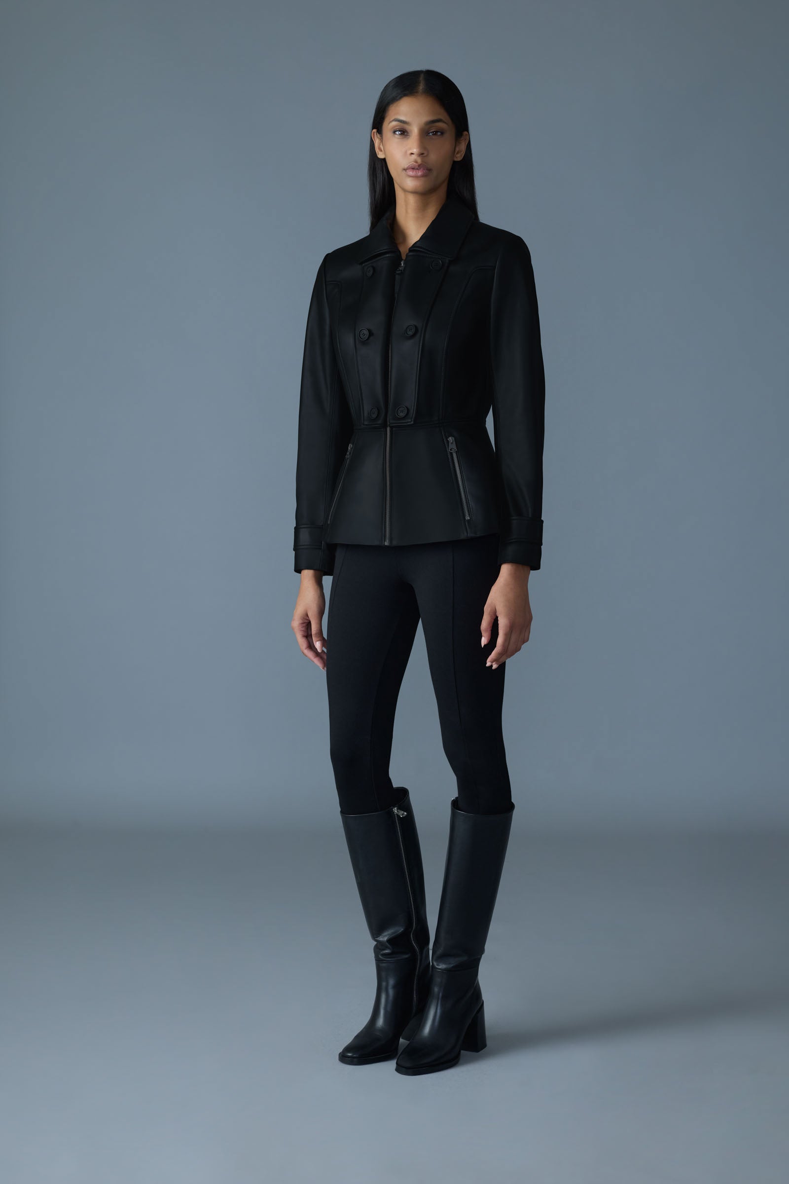 Veste ajustée en cuir d'agneau BARBARA
