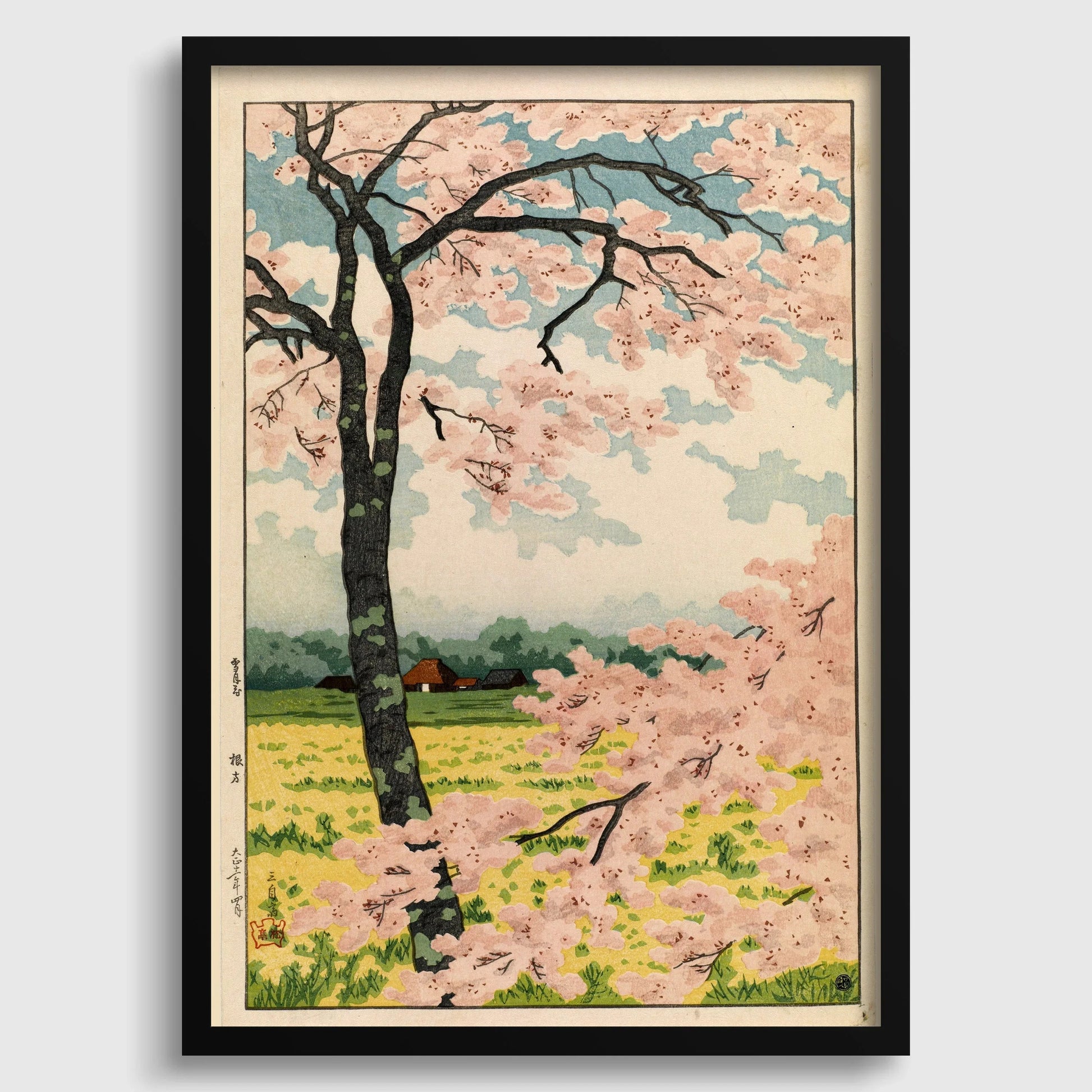 Estampe Takahashi Shotei Fleurs de cerisier : Art japonais ancien sur bois