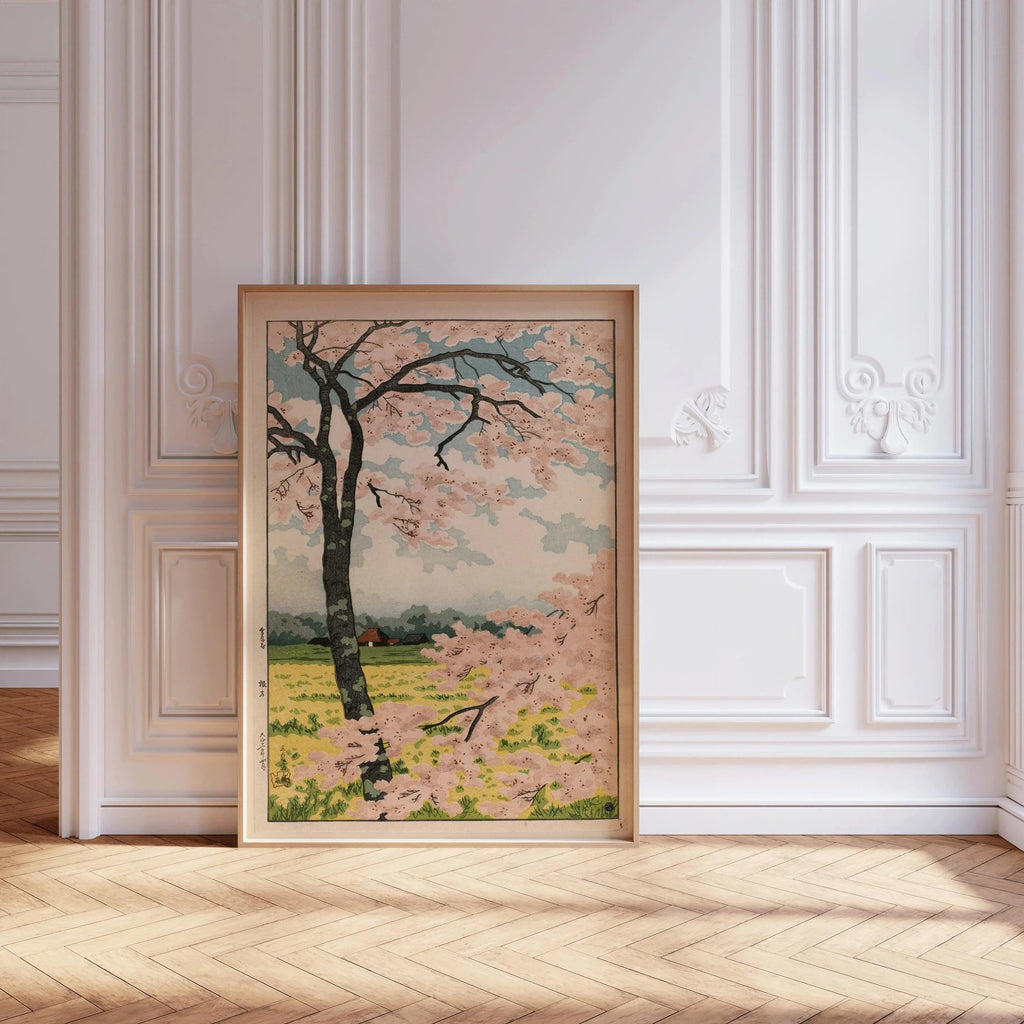 Estampe Takahashi Shotei Fleurs de cerisier : Art japonais ancien sur bois